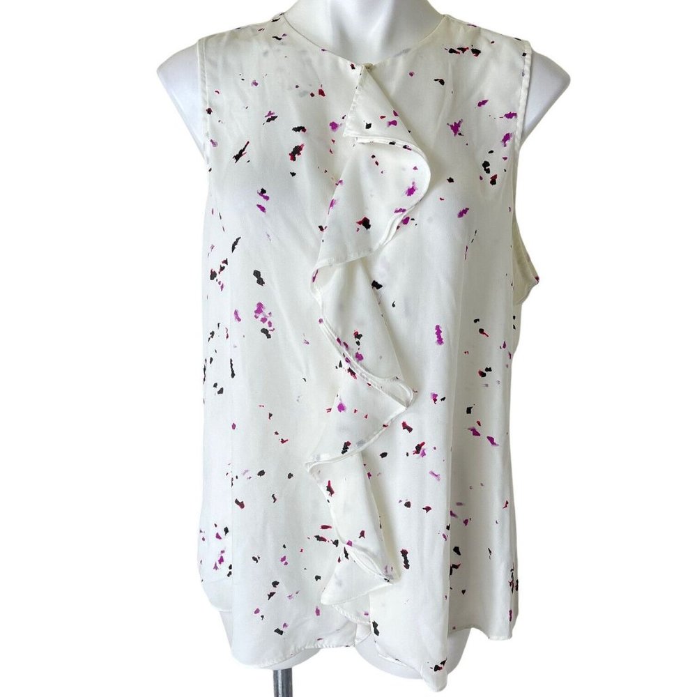 Apt. 9 White Sleeveless Top with Pink and Black Accents